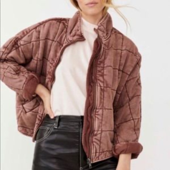 Free People Dolman Quilted Jacket Cherry Cola L - Picture 3 of 16